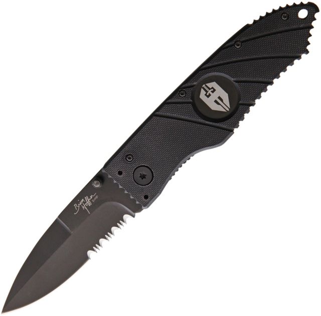Hoffner Knives Flatline Linerlock Black Folding Knife3.5inStainless SteelPartially Serrated Black G10 Handle - Hoffner Knives