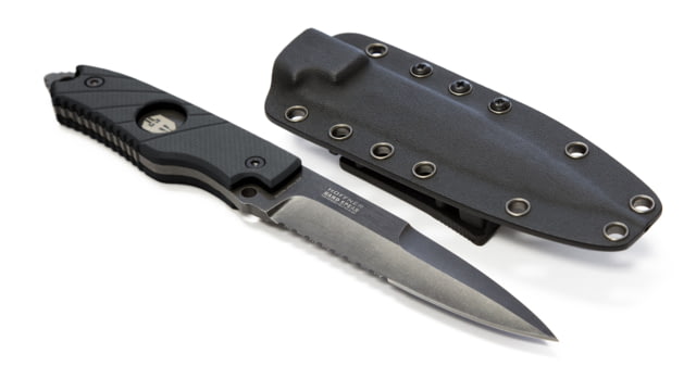 Hoffner Knives Hand Spear Flatline Combo Fixed Blade Knife 4 7/8in Stainless Steel Spear Point Blade Khaki/Black 4 7/8in Blade - Hoffner Knives