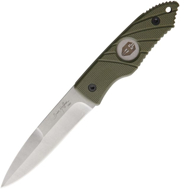 Hoffner Knives Hand Spear Olive Fixed Blade Knife 4.875in Stainless Steel Standard Edge Stonewash Green G10 Handle - Hoffner Knives
