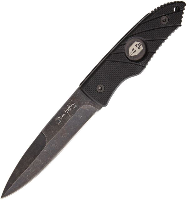 Hoffner Knives Hand Spear Standard Edge Black Fixed Blade Knife 4.88in 440C Steel Spear Point Black Stonewash Black G10 Handle - Hoffner Knives