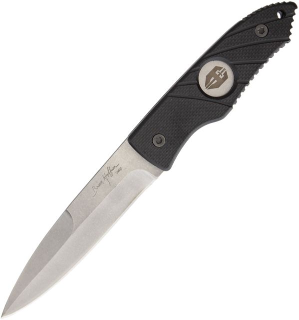 Hoffner Knives Hand Spear Standard Edge Fixed Blade Knife 4.88in 440C Steel Spear Point Stonewash Black G10 Handle - Hoffner Knives