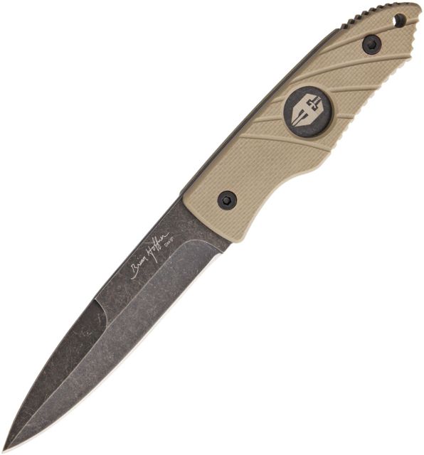 Hoffner Knives Hand Spear Standard Edge Khaki Fixed Blade Knife 4.88in 440C Steel Spear Point Black Stonewash Khaki G10 Handle - Hoffner Knives