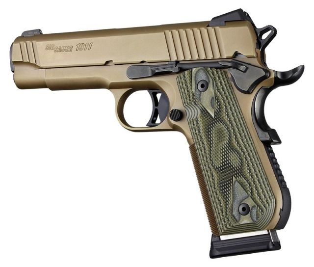 Hogue 1911 Govt. Grip Model Round Heel Checkered G10 G-Mascus Green Lava - Hogue