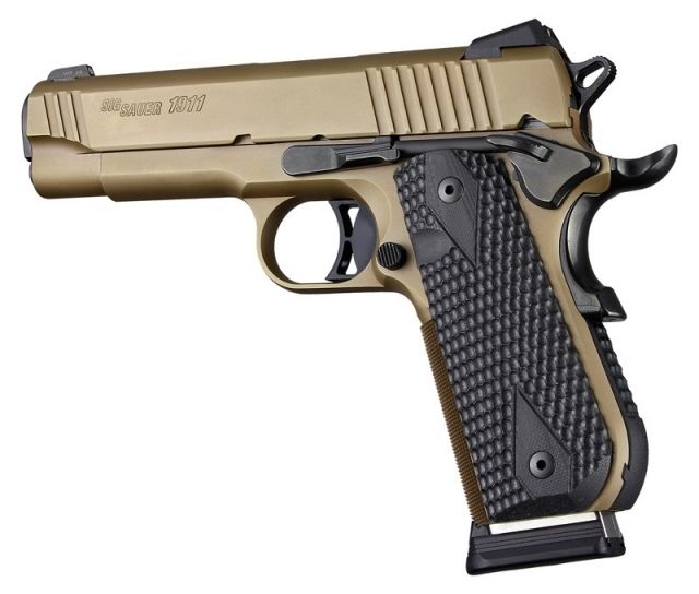 Hogue 1911 Govt. Grip Model Round Heel Piranha G10 Black - Hogue