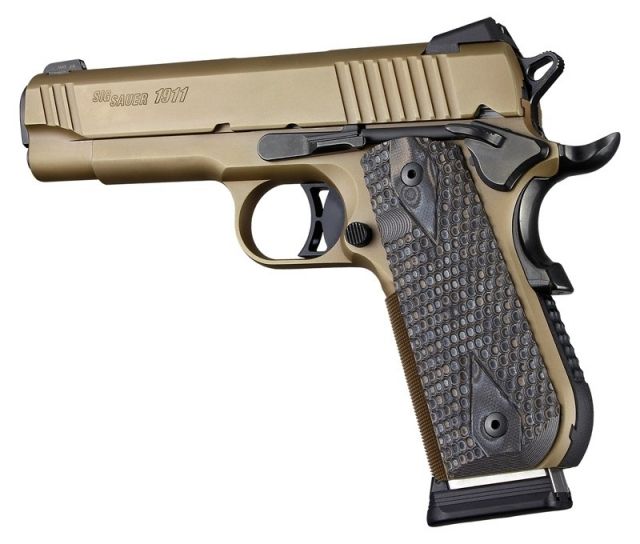 Hogue 1911 Govt. Grip Model Round Heel Piranha G10 G-Mascus Black/Grey - Hogue