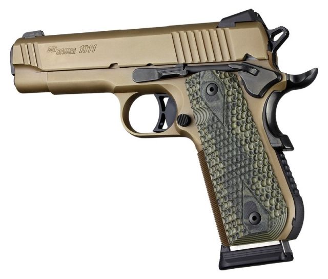 Hogue 1911 Govt. Grip Model Round Heel Piranha G10 G-Mascus Green Lava - Hogue