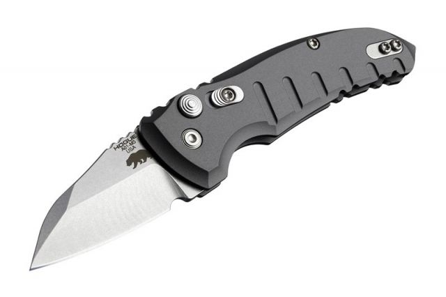 Hogue A01-Microswitch 1.95in Wharncliffe Blade Tumble Finish Alum Frame Matte Grey - Hogue