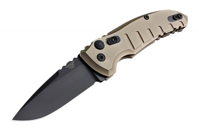 Hogue A01-Microswitch 2.75in Drop Point Blade Black Finish Alum Frame Matte Flat Dark Earth - Hogue