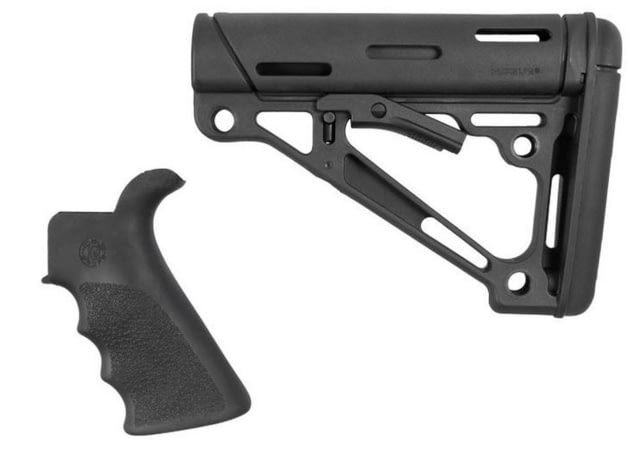 EDEMO Hogue AR15/M16 Kit Finger Groove Beavertail Grip and OverMold Collapsible Buttstock Fits Comm. Buffer Tube Black Rubber  EDEMO2 Used - Hogue