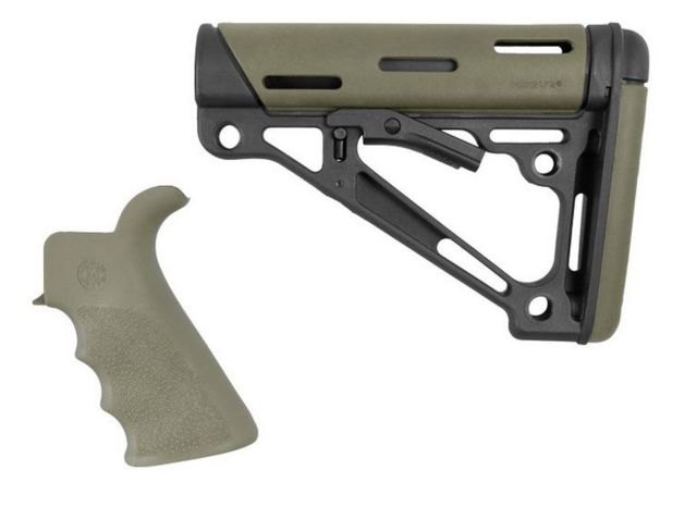 Hogue AR15/M16 Kit Finger Groove Beavertail Grip and OverMold Collapsible Buttstock Fits Comm. Buffer Tube OD Green Rubber