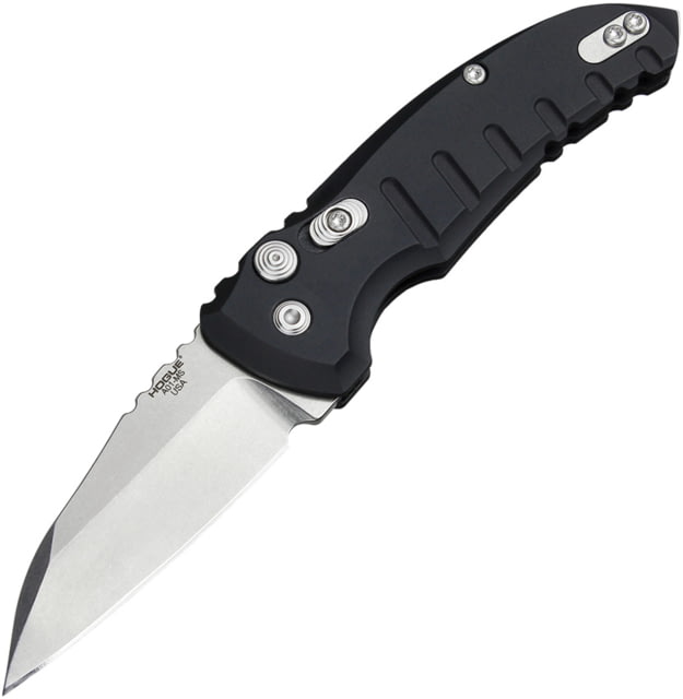 Hogue A01 MicroSwitch Automatic Folding Knives 2.75 in CPM 154 Stainless Steel Stone Tumbled Wharncliffe Blade Matte Black Aluminum Handle HO - Hogue