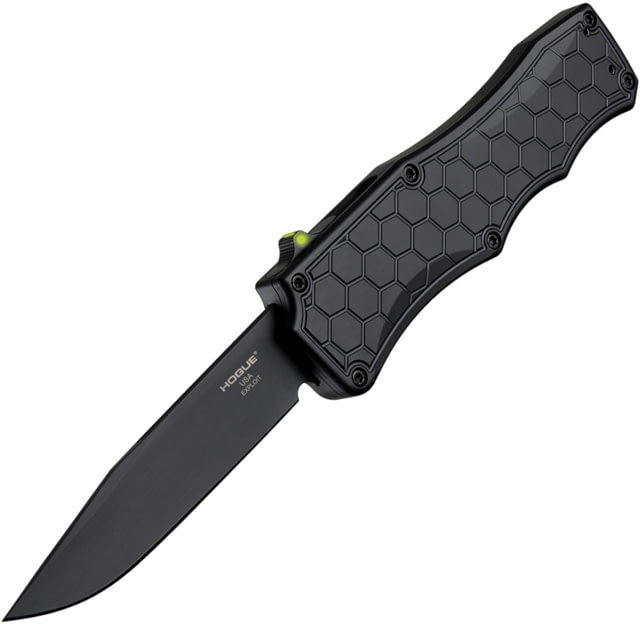 Hogue Auto Exploit Out-The-Front Automatic Folding Knives 3.5in CPM S30V Stainless Steel Black PVD Clip Point Blade Matte Black Aluminum Handle - Hogue