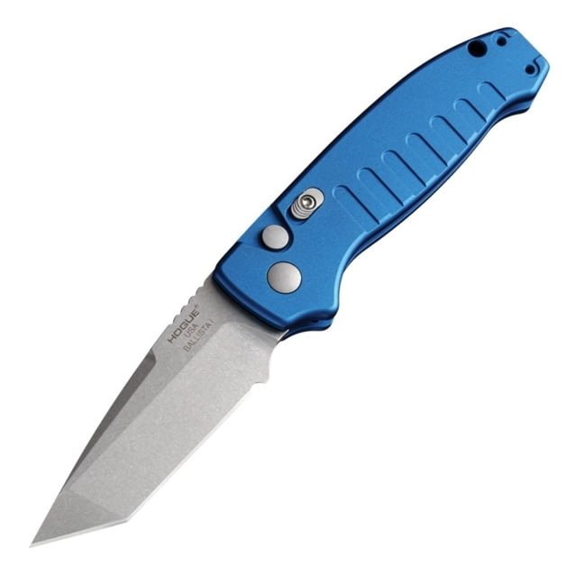 Hogue Ballista I Automatic Folding Knife 3.5in 154CM Stainless Steel Tanto Blade Tumbled Finish Matte Blue Aluminum Handle