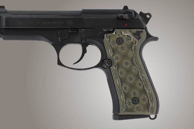 Hogue Beretta 92FS Checkered G-10 - G-Mascus OD Green Camo