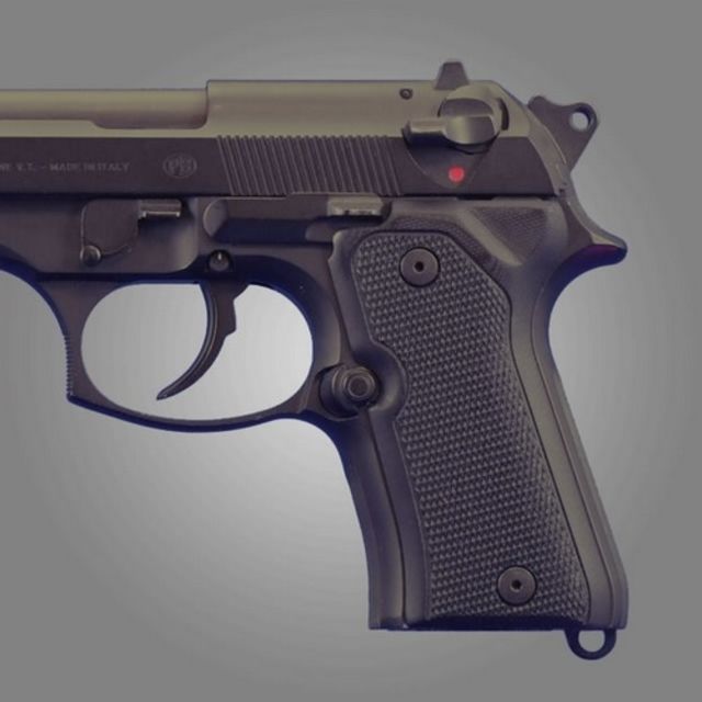 Hogue Beretta 92 Compact Checkered G-10 - Solid Black - Hogue