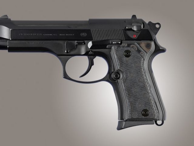 Hogue Beretta 92 Compact Checkered G-10 - G-Mascus Black/Gray - Hogue