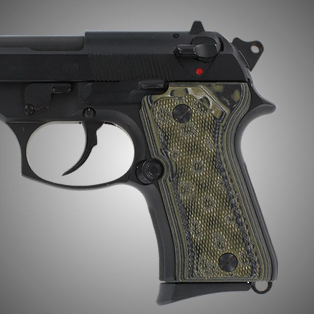 Hogue Beretta 92 Compact Checkered G-10 - G-Mascus OD Green Camo - Hogue