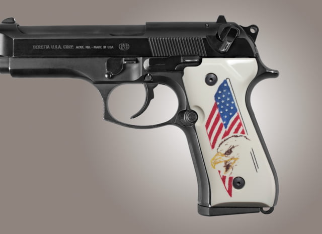 Hogue Beretta 92 Scrimshaw Ivory Polymer - Eagle with Flag - Hogue