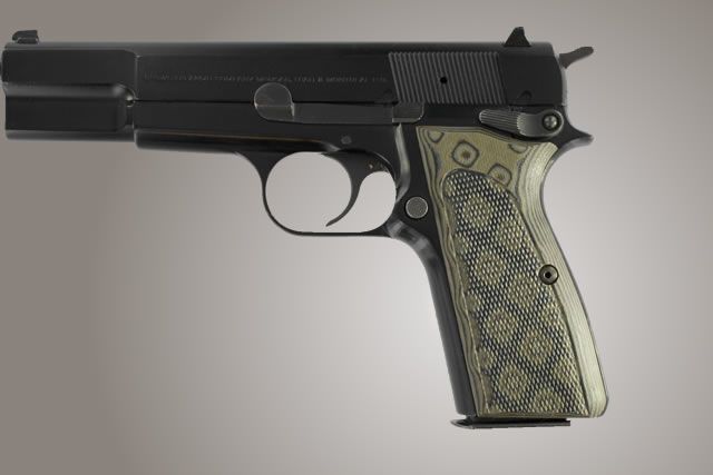 Hogue Browning Hi-Power Checkered G-10 - G-Mascus OD Green Camo