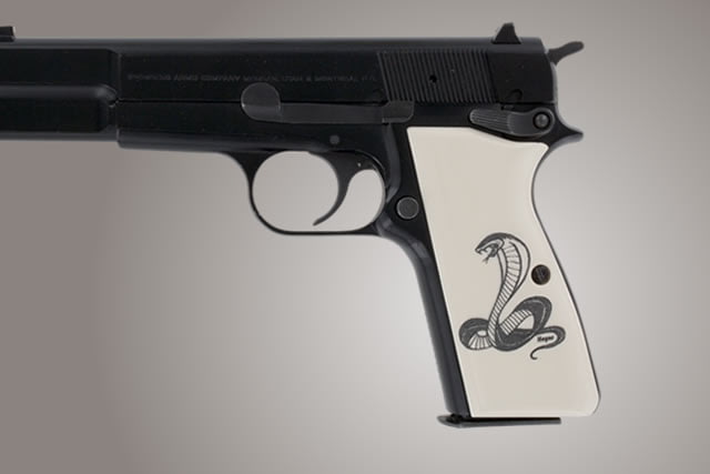 Hogue Browning Hi-Power Scrimshaw Ivory Polymer - Cobra Snake - Hogue