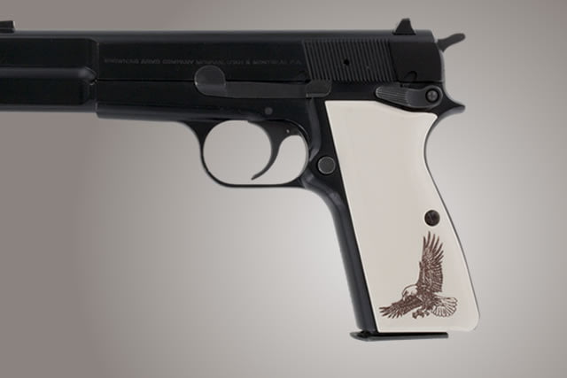 Hogue Browning Hi-Power Scrimshaw Ivory Polymer - Eagle w/Talons - Hogue