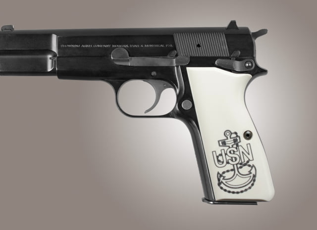 Hogue Browning Hi-Power Scrimshaw Ivory Polymer - Navy insignia - Hogue