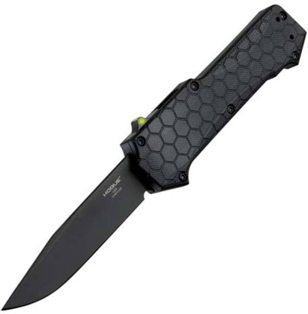 Hogue Compound Automatic Folding Knife 3.5in CPM S30V Stainless Black PVD Clip Point Blade Solid Black G10 Handle - Hogue