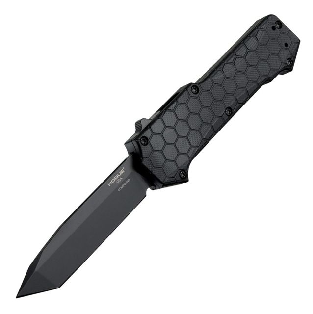 Hogue Compound Automatic Folding Knife 3.5in CPM S30V Stainless Black PVD Tanto Blade Black G10 Handle - Hogue