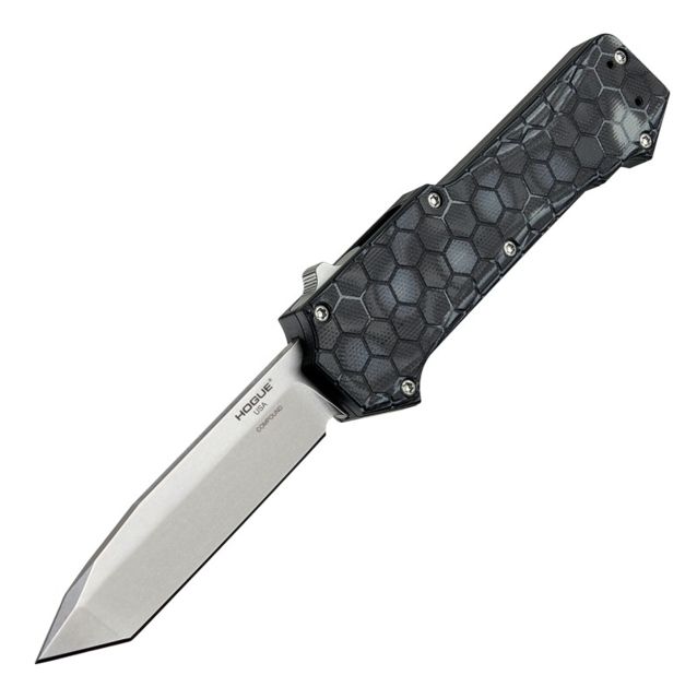 Hogue Compound Automatic Folding Knife 3.5in CPM S30V Stainless Tanto Blade G-Mascus Black G10 Handle - Hogue