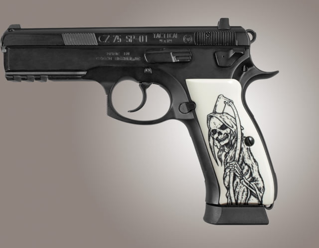 Hogue CZ 75 Scrimshaw Ivory Polymer - Grim Reaper Full Body X2 - Hogue