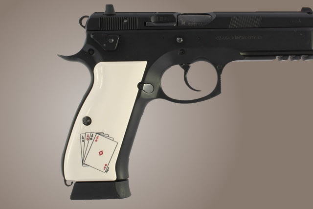 Hogue CZ 75 Scrimshaw Ivory Polymer - Aces w/Dice - Hogue
