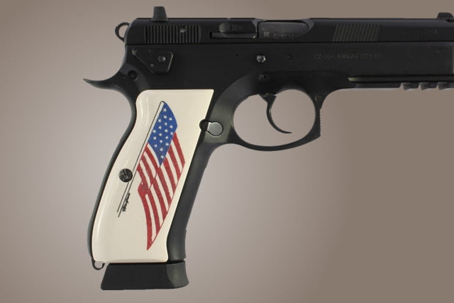 Hogue CZ 75 Scrimshaw Ivory Polymer - American Flag - Hogue