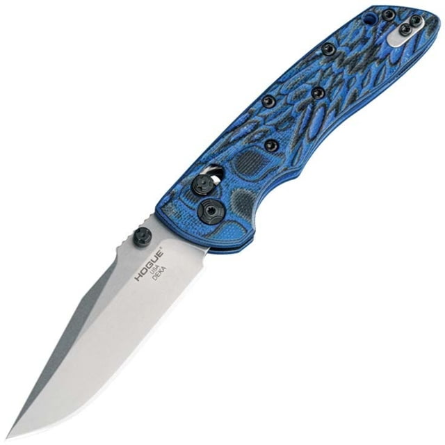 Hogue Hogue Deka Folding Knife 3.25 in CPM 20CV Stainless Steel Clip Point Blade Stone Tumbled Blue Lava G10 Handle - $188.96 at Optics Planet