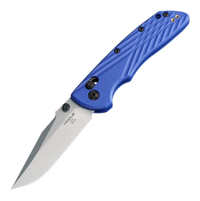 USED Hogue Deka Folding Knife 3.25 in CPM MagnaCut Stainless Steel Clip Point Blade Stone Tumbled Blue Glass Fiber Reinforced Polymer Handle - Hogue