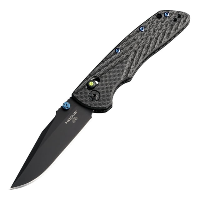 Hogue Deka Folding Knife 3.25 in CPM 20CV Stainless Steel Clip Point Blade Black Cerakote Black Carbon Fiber Handle - Hogue
