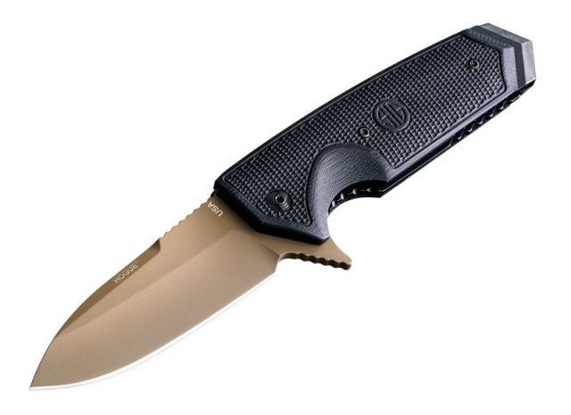 Hogue EX-02 3.75in Sig Folder Spear Point Blade Flipper Flat Dark Earth Finish G10 Scales Black - Hogue
