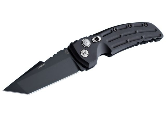 Hogue EX-A01 Automatic Tactical Folding Knife 3.5in 154CM Stainless Steel Black Cerakote Tanto Blade Matte Black Aluminum Handle - Hogue