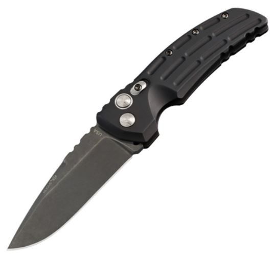 Hogue EX-A01 Automatic Tactical Folding Knife 3.5in 154CM Stainless Drop Point Blade Tumbled Finish Matte Black Aluminum Handle - Hogue