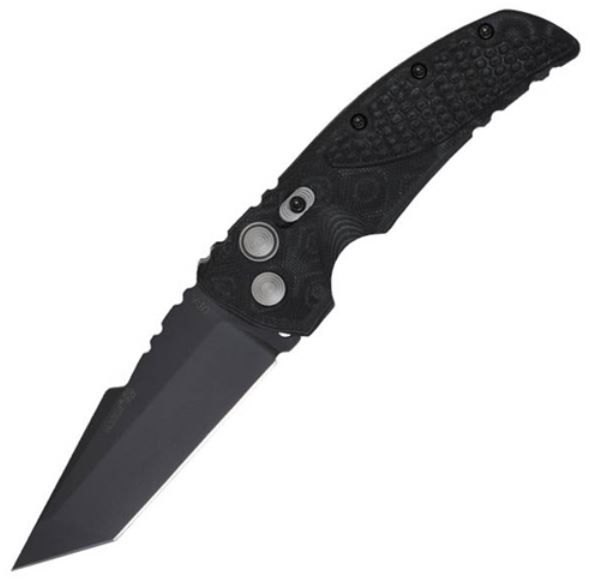 Hogue EX-A01 Automatic Tactical Folding Knife 3.5in 154CM Stainless Steel Black Cerakote Tanto Blade G-Mascus Black G10 Handle - Hogue