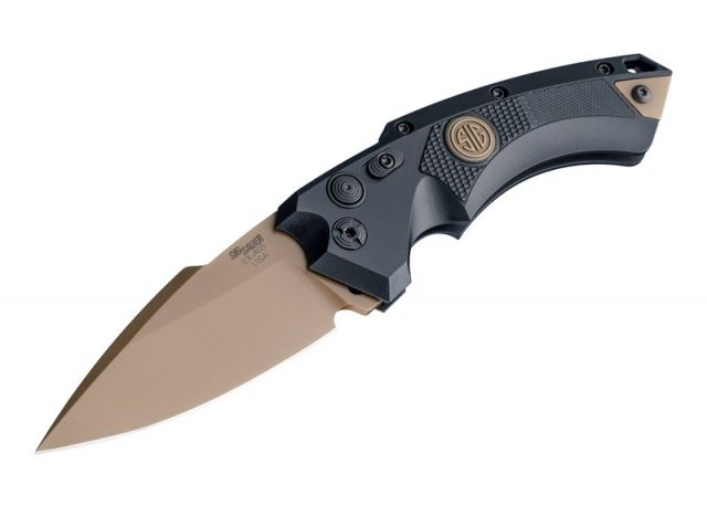 Hogue EX-A05 Sig Emperor Scorpion Automatic Folding Knife 3.5in Spear Point Blade FDE PVD Finish Black Aluminum/G10 Frame - Hogue