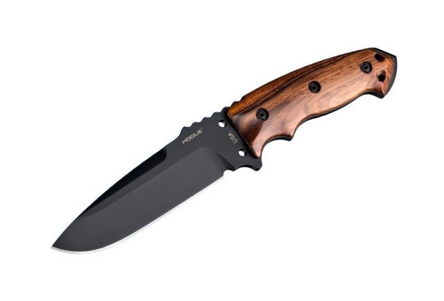 Hogue EX-F01 5 1/2in. Fixed Drop Point Blade A-2 Black Kote Wood Scales Coco Bolo - Hogue