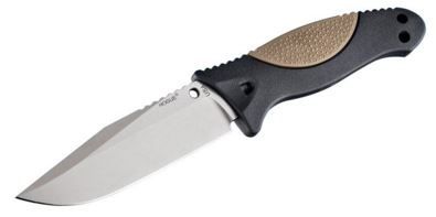 Hogue EX-F02 4.5in Fixed Clip Point Blade Tumbled Finish Auto Retention Sheath BlackRubber OverMolded Frame Dark Earth - Hogue