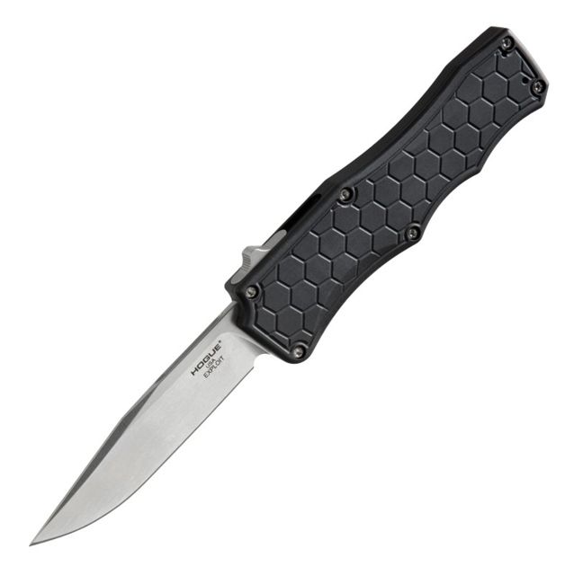 Hogue Exploit Automatic Folding Knife 3.5in CPM S30V Stainless Steel Clip Point Blade Stone Tumbled Matte Black Aluminum Handle - Hogue