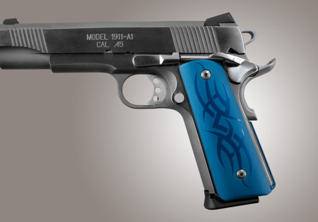 Hogue Govt. Aluminum Magrip Kit - Tribal Flat Mainspring Matte Blue - Hogue