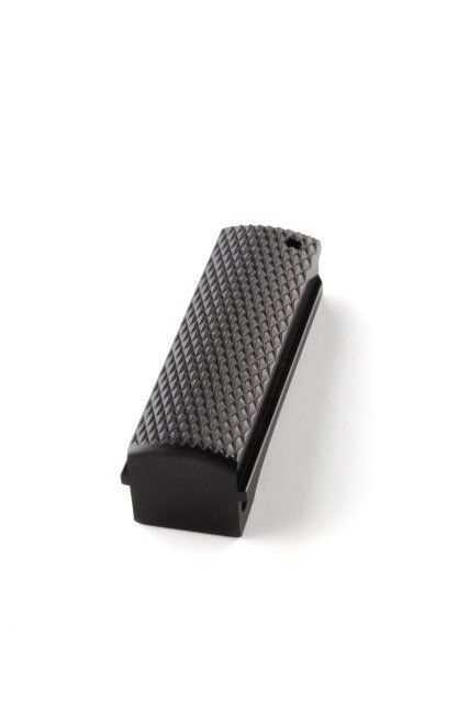 Hogue Govt. Aluminum Mainspring Housing Checkered Flat Brushed Gloss Black 0 - Hogue