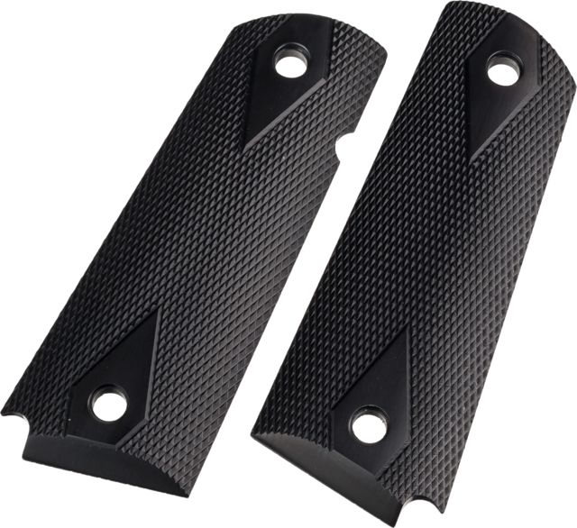 Hogue Govt Checkered Aluminum Brushed Gloss Black Anodized - Hogue