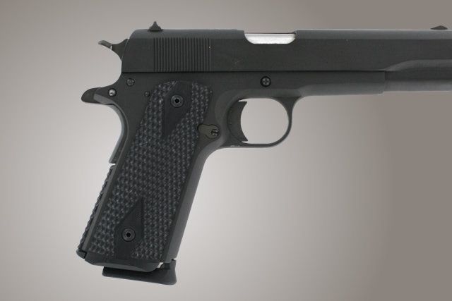 Hogue Govt. G-10 Magrip Kit - Piranha Grip Flat Mainspring Solid Black - Hogue