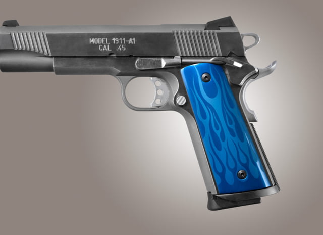 Hogue Govt. Model S&A Mag Well Flames Aluminum - Blue Anodized - Hogue