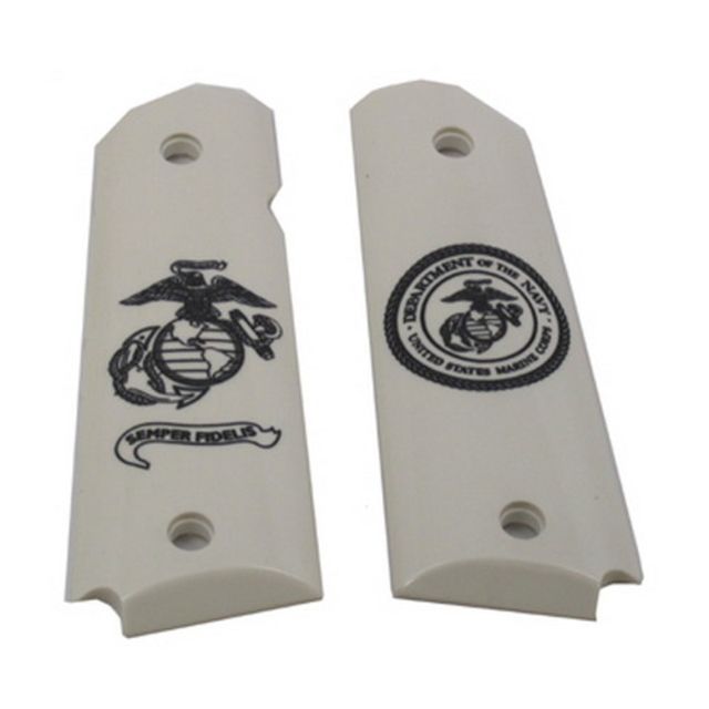 Hogue Govt. Model Scrimshaw Ivory Polymer Ambi Safety Cut - Marine Eagle Globe and Anchor