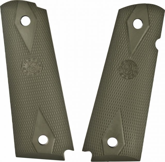 Hogue Rubber Grip w/Panels Checkered Diamonds OD Green - Govt